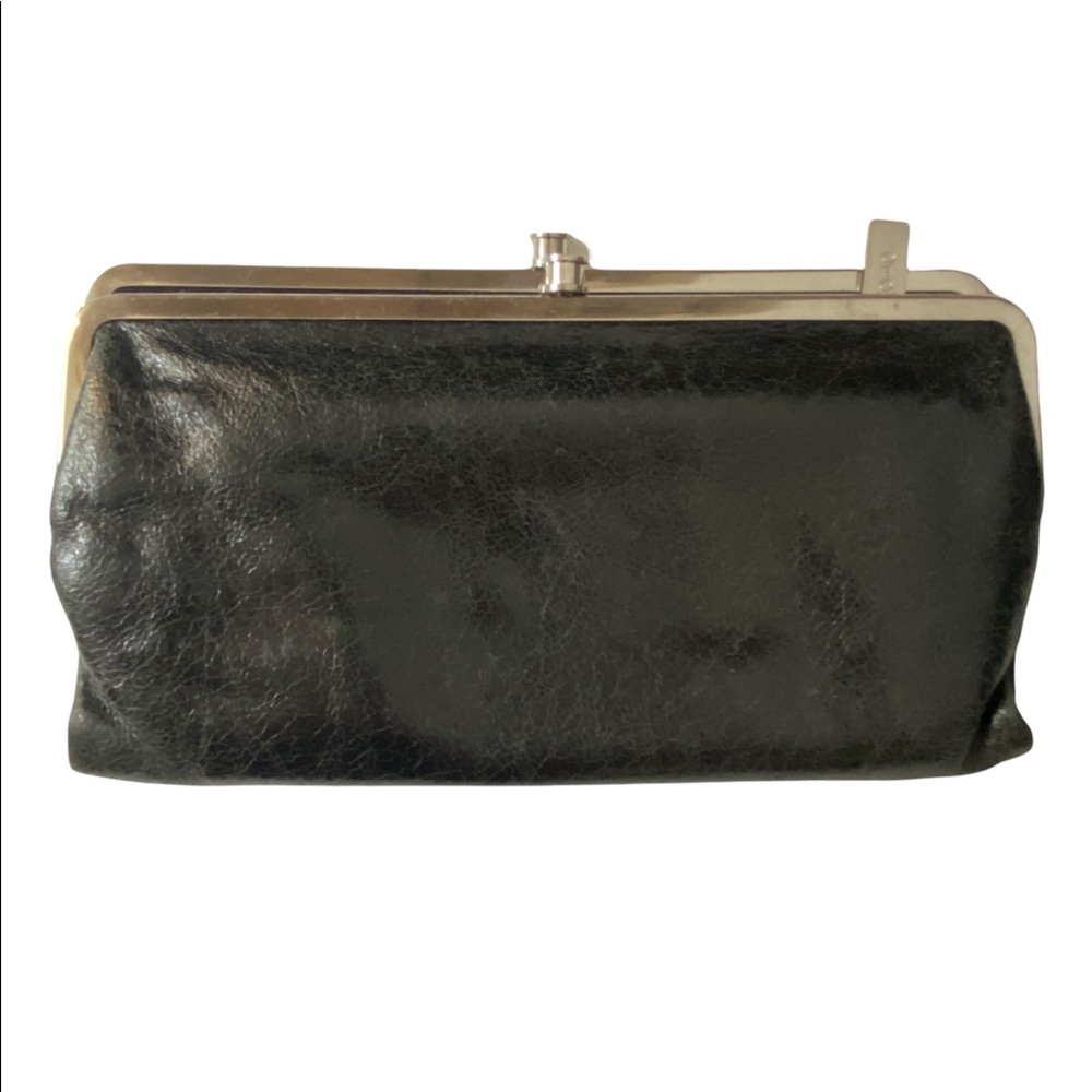 Hobo International Leather DOUBLE FRAME Clutch Wallet Black Silver Trim. - Picture 1 of 8